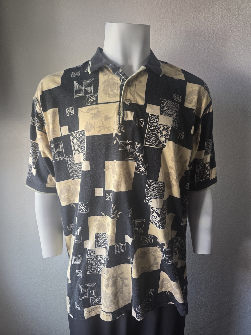 Resortweat Bamboo Cay Black & Cream Printed Polo Shirt